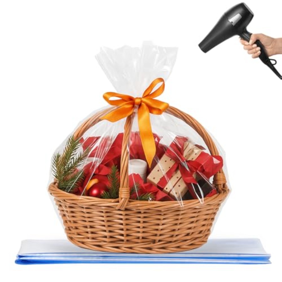 Cellophane Wrap Clear - Sacs en film rétractable pour paniers-cadeaux,
