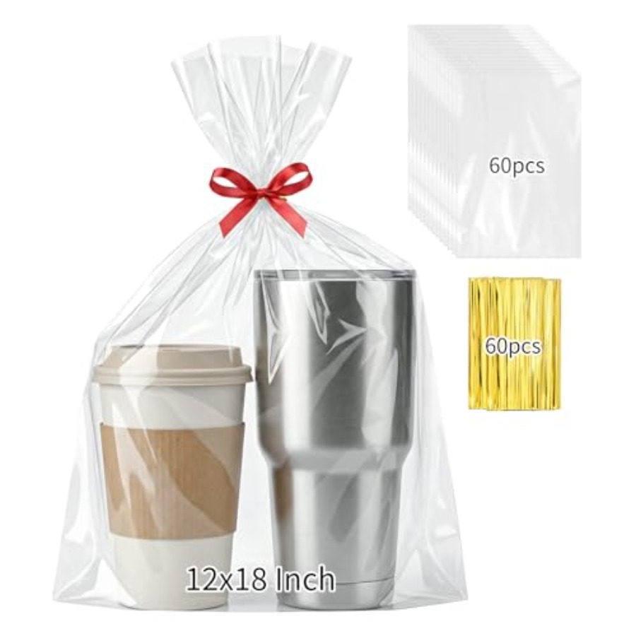 Cellophane Wrap Clear - 60 sacs cadeaux en cellophane transparents