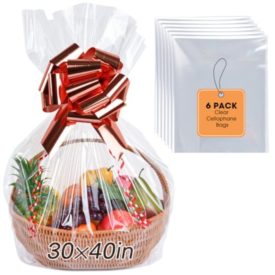 Cellophane Wrap Clear - 6 sacs en cellophane extra larges,